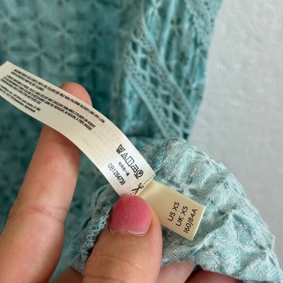 Free People Let It Happen V-Neck Sleeveless Crochet Trim Mini Dress Soft Blue XS - Picture 9 of 9